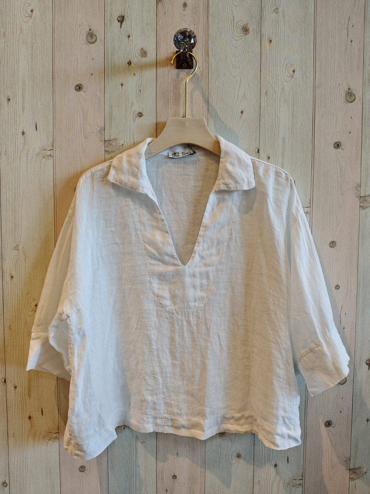 Lockere Bluse Hemdkragen und Ausschnitt 100% LEINEN