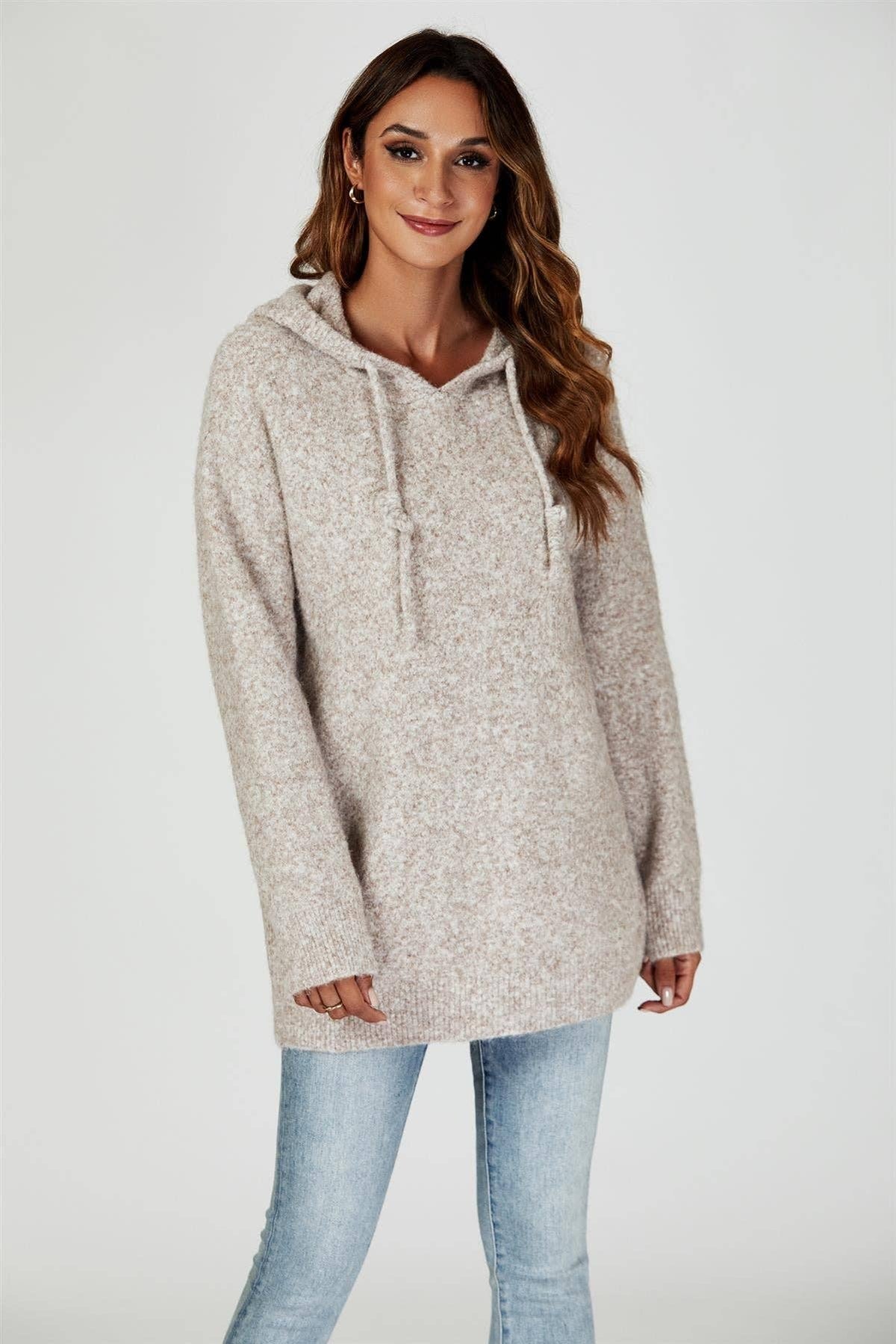 Strick-Hoodie in Beige