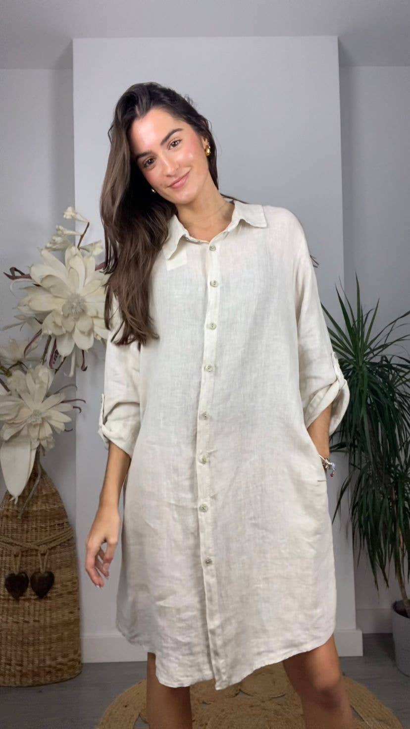 Kurzes Hemdkleid aus 100% LEINEN