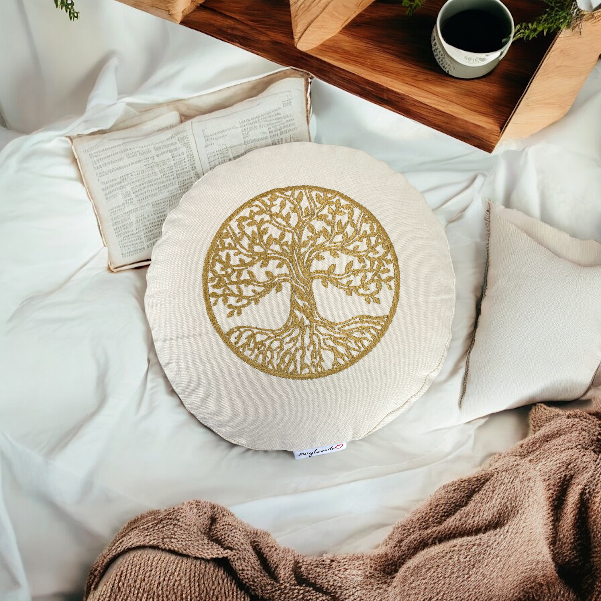 Meditationskissen Baum des Lebens – 15cm hoch | personalisierbar
