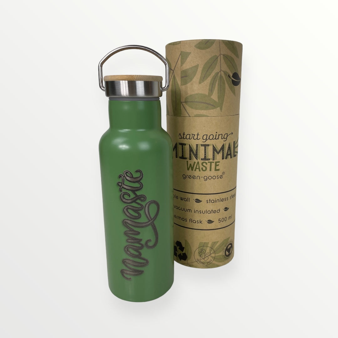 Edelstahl-Thermosflasche mit Bambusverschluss