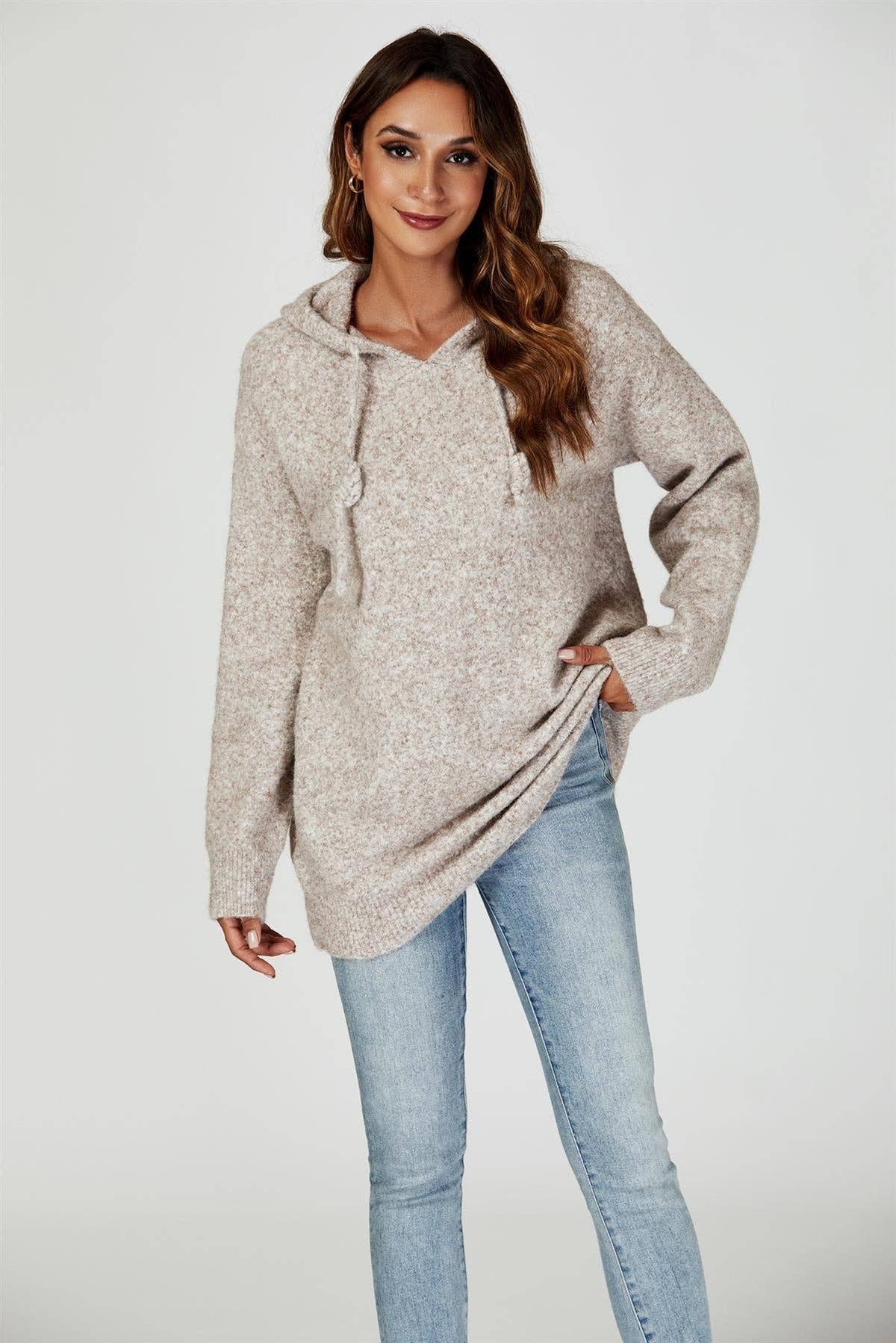 Strick-Hoodie in Beige