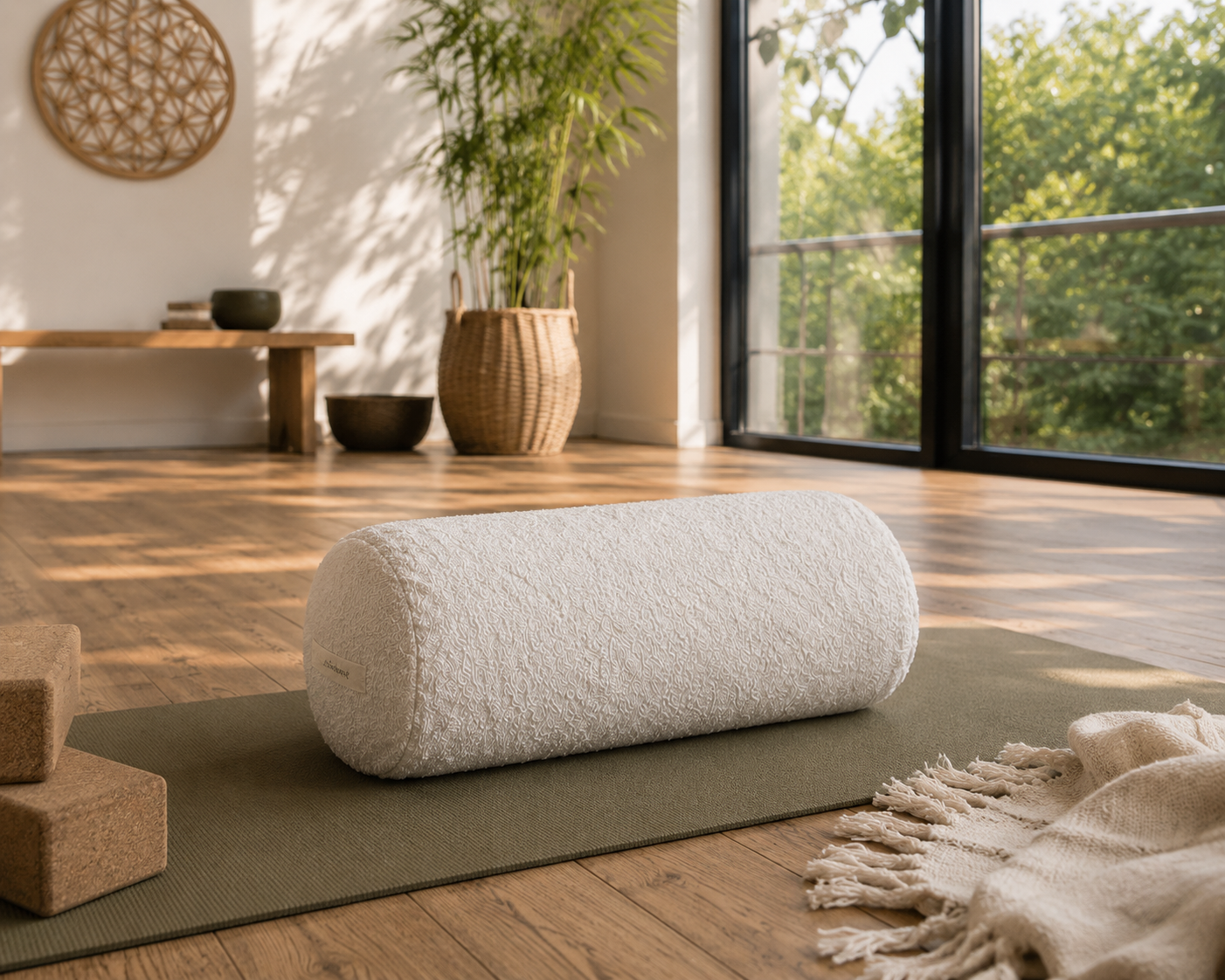 Yoga Bolster Bouclé mit Buchweizenschalen Meditationsrolle