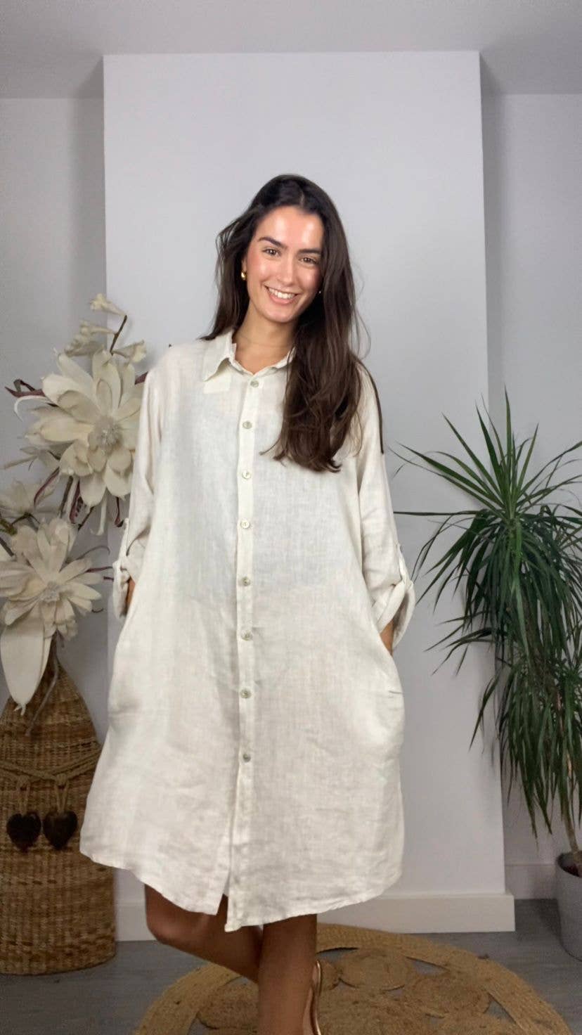 Kurzes Hemdkleid aus 100% LEINEN