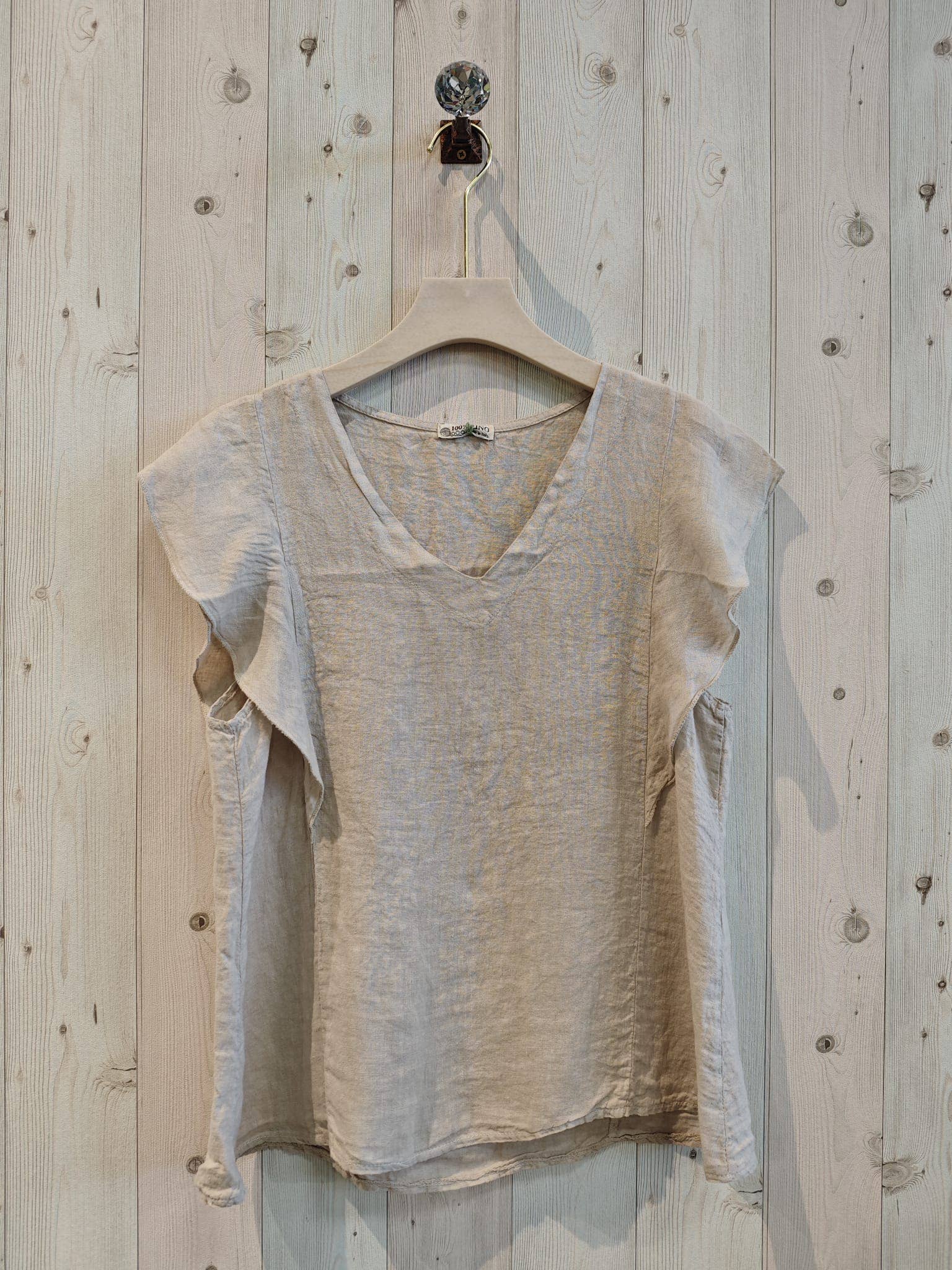 T-Shirt mit Rüschen Ärmel 100% LEINEN