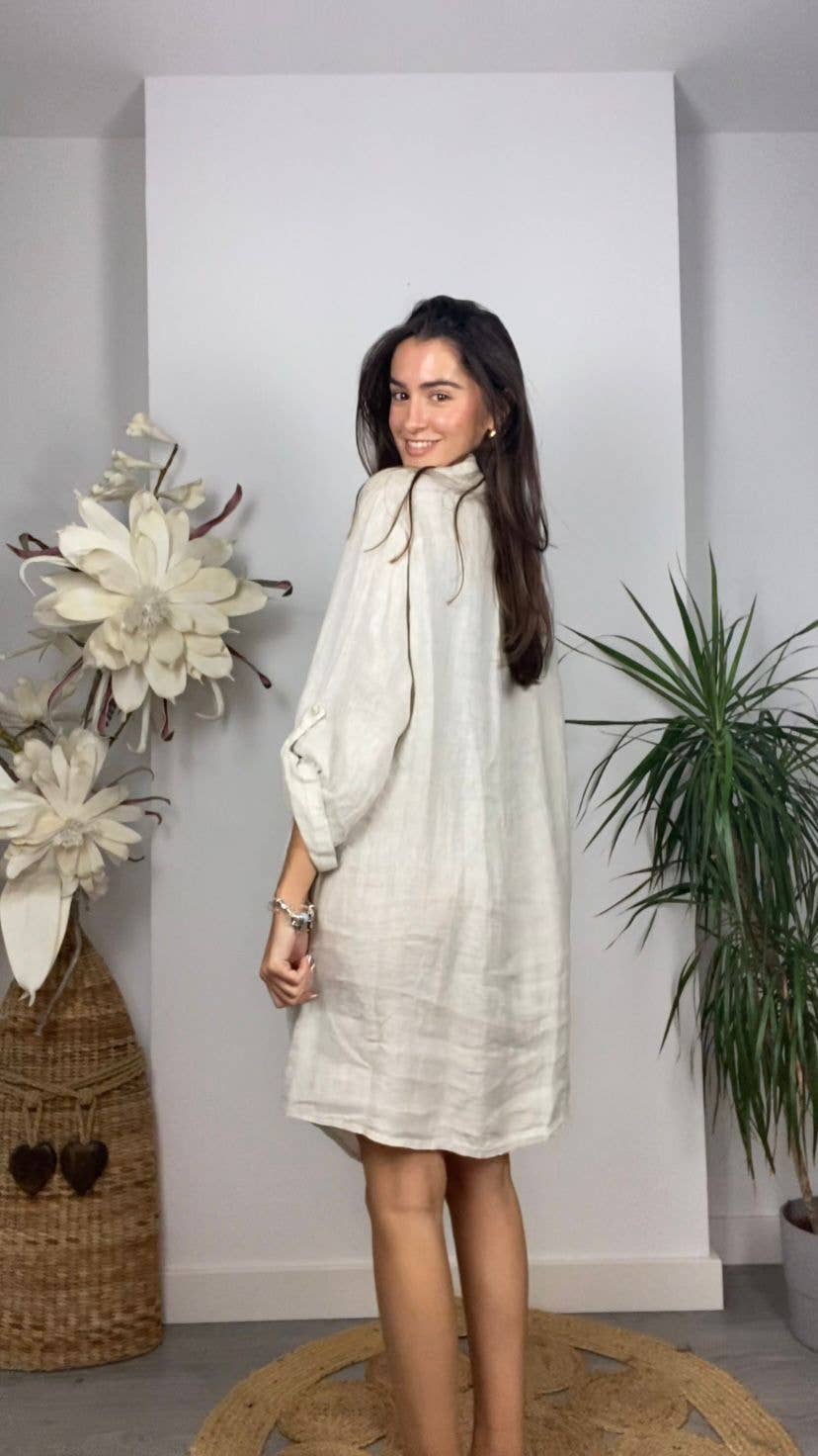Kurzes Hemdkleid aus 100% LEINEN