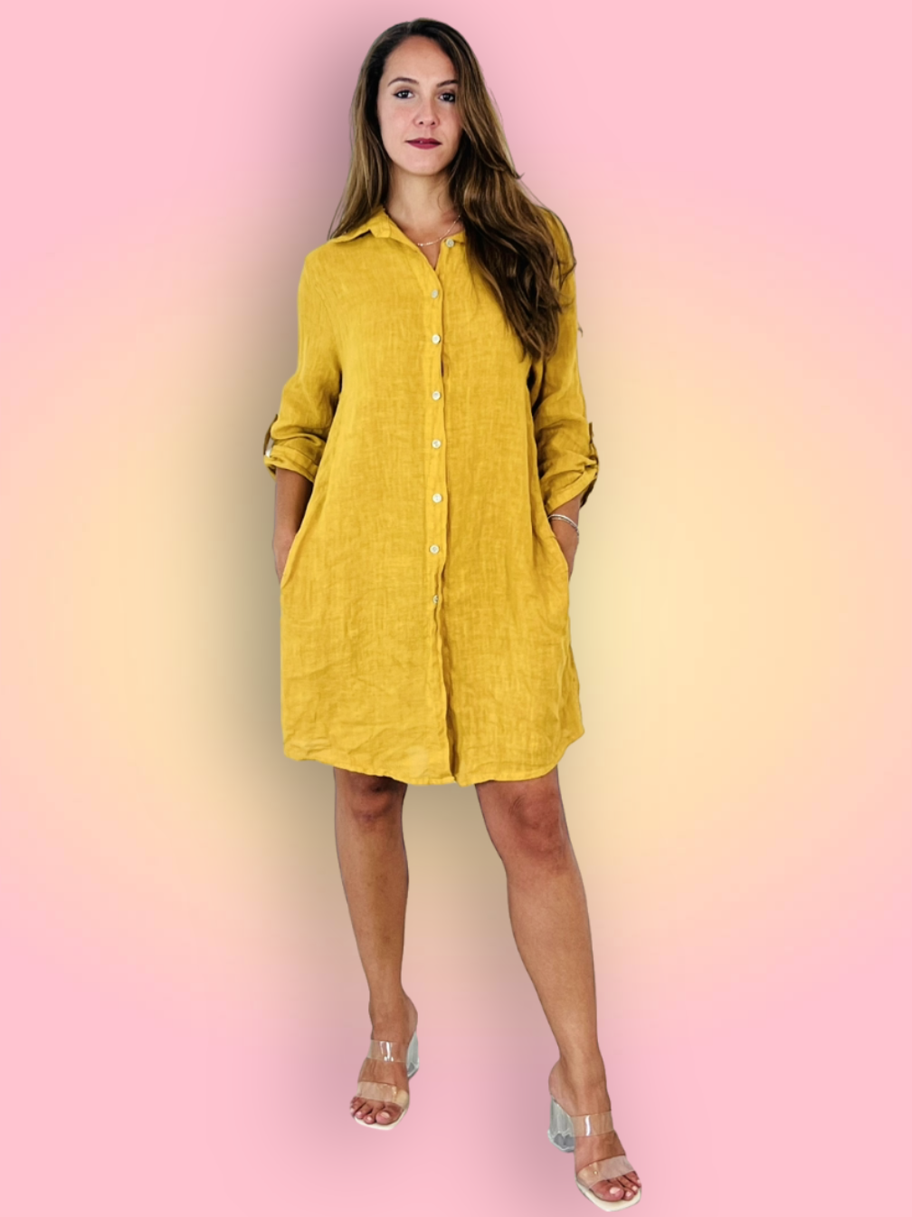 Kurzes Hemdkleid aus 100% LEINEN