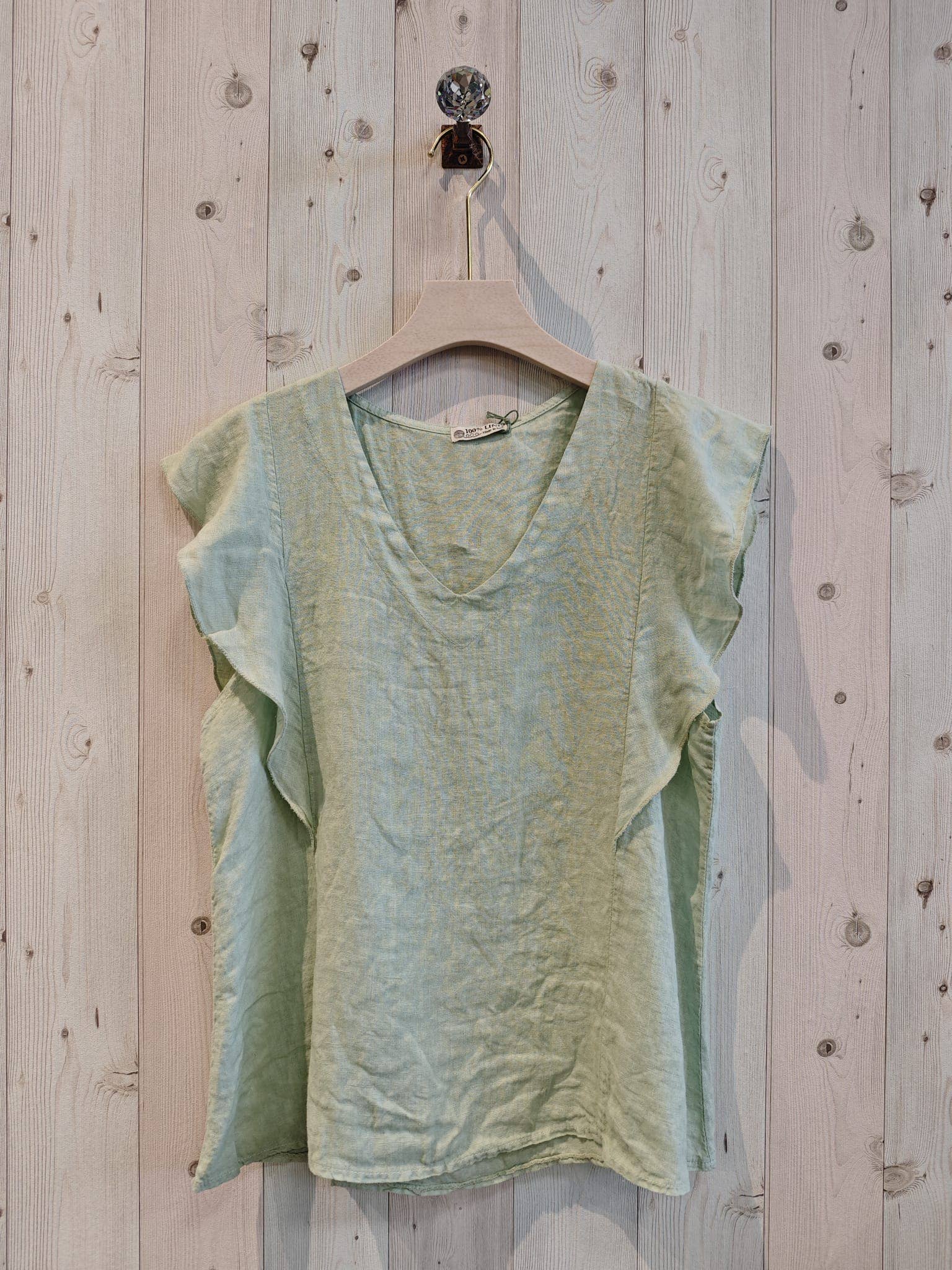 T-Shirt mit Rüschen Ärmel 100% LEINEN
