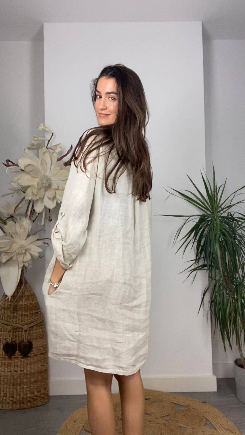 Kurzes Hemdkleid aus 100% LEINEN