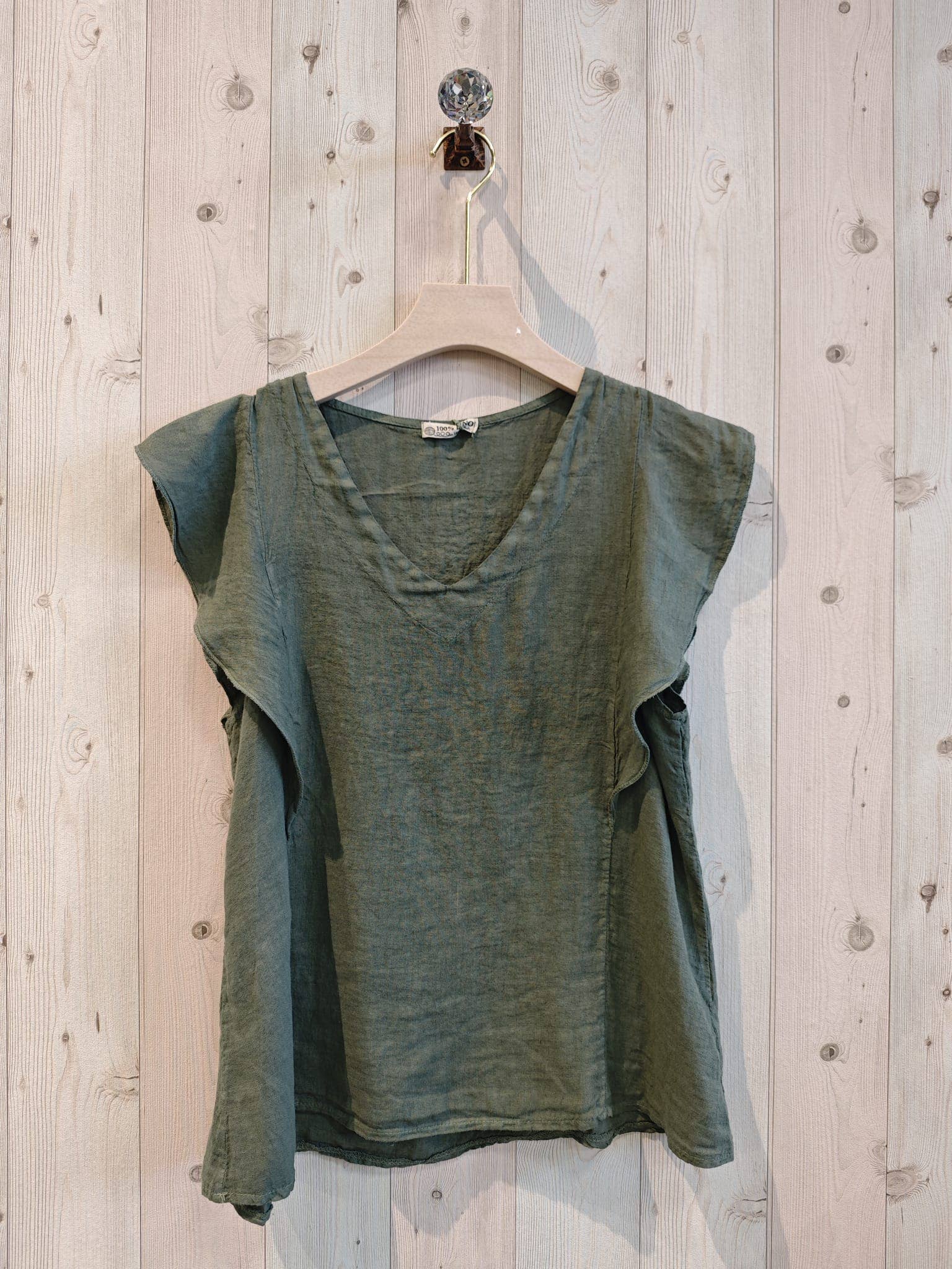 T-Shirt mit Rüschen Ärmel 100% LEINEN
