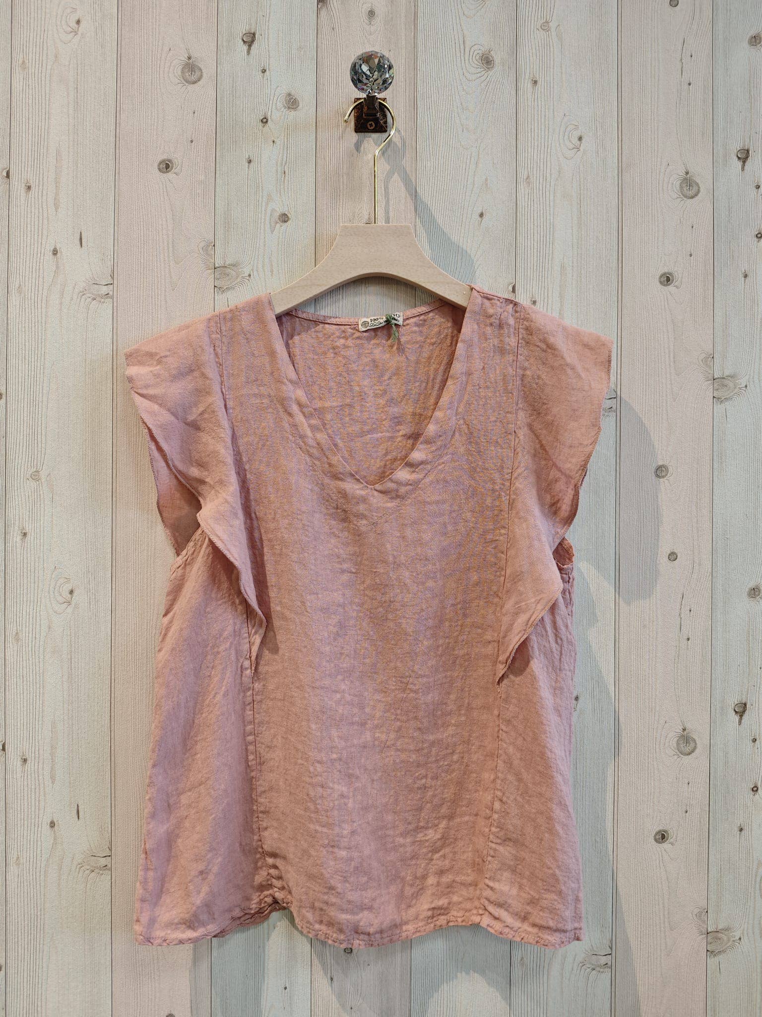T-Shirt mit Rüschen Ärmel 100% LEINEN
